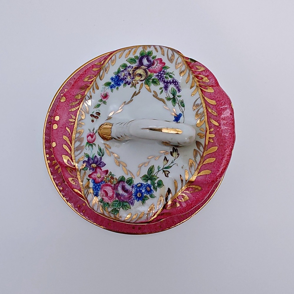 Décor à Sèvres Rare Pink Porcelain Butter Dish Gold Beaded Gilt Crowned N Mark - Picture 5 of 8